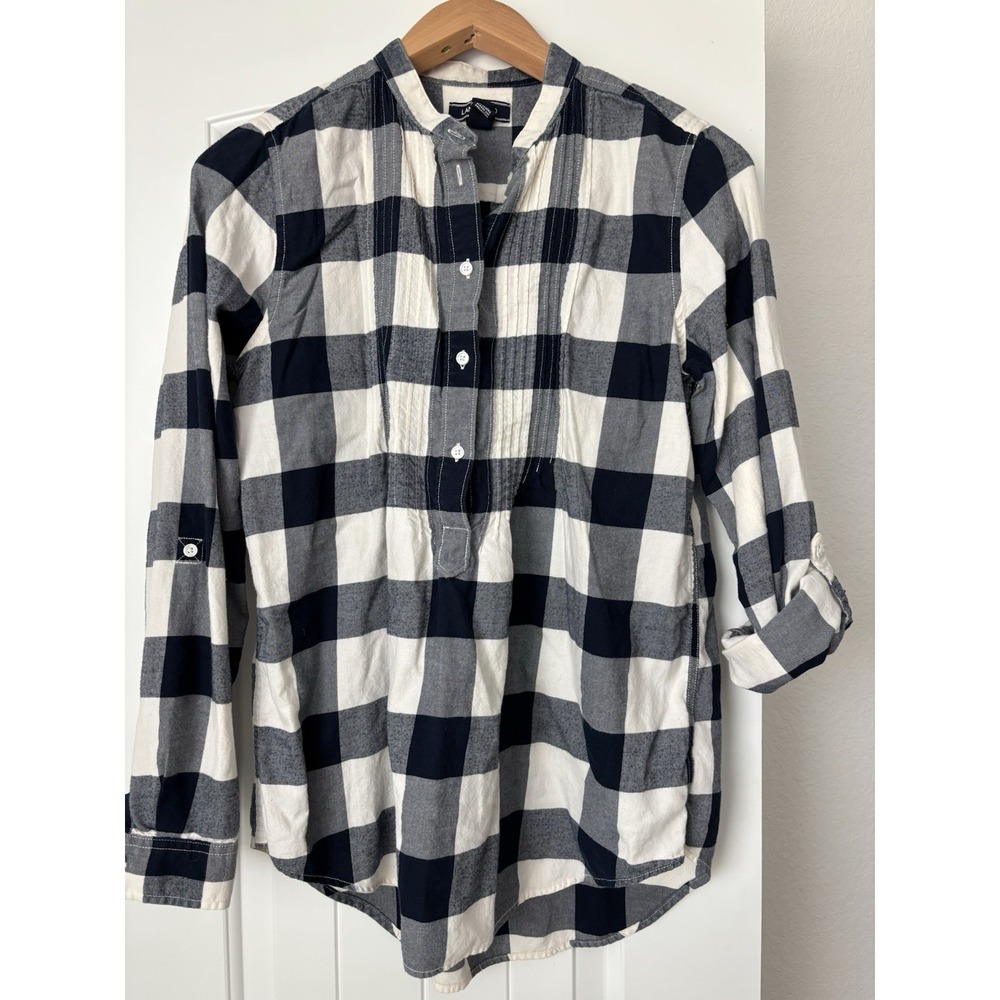Lands End Women's Cotton Plaid Blouse 6 Tall Cottagecore Outdoor Western